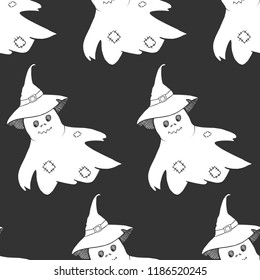 Vector illustration of a seamless Halloween pattern with ghost