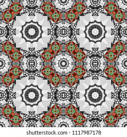 Vector illustration. Seamless hand drawn tribal tiles texture. Native batik watercolor artistic blue, gray and purple seamless pattern. Ethnic boho style.
