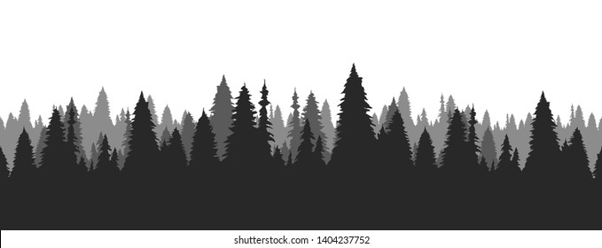 Vector illustration: Seamless hand drawn pine forest. Christmas banner template.