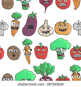 Vector illustration. Seamless vector hand drawn pattern with funny vegetables.