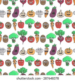 Vector illustration. Seamless vector hand drawn pattern with funny vegetables.