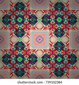 Vector illustration. Seamless hand drawn tribal tiles texture. Ethnic boho style. Native batik watercolor artistic pink, red and beige seamless pattern.