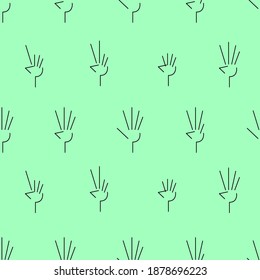Vector illustration. Seamless hand pattern with curled fingers doodle on a green background. Design element for poster, banner, clothes.