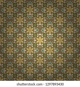 Vector illustration. Seamless hand-drawn texture in yellow, beige and green colors. Cute vector floral seamless pattern in the small flower.