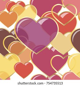 vector illustration Seamless hearts of gems in gold frame. Background romantic design. for greeting cards and invitations to a wedding, birthday, Valentine's Day, mother's day