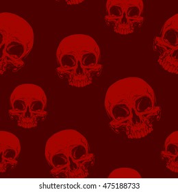 A vector illustration of Seamless horror red skull tattoo pattern