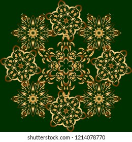 Vector illustration. Seamless vector image of the elements in gold color on green background. For wallpaper, presentation, design, textiles.