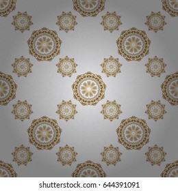 Vector illustration. Seamless vector image of the elements in gold color on gray background. For wallpaper, presentation, design, textiles.