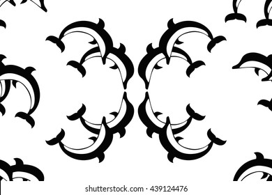 vector illustration. seamless image repetitive silhouettes of dolphins