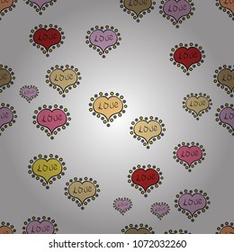 Vector illustration. Seamless Interesting typography. Valentines day background on white, black and neutral colors. Love design with different elements.