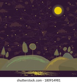 Vector illustration of a seamless landscape whimsical design for children's book or poster - EPS 10
