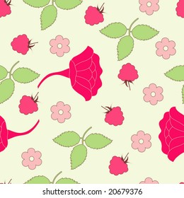 Vector illustration. Seamless leafs and berry background.