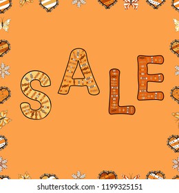 Vector illustration. Seamless. Lettering in orange, black and white colors. Lettering. Sale banner template.