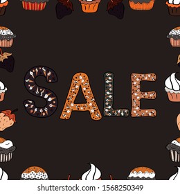 Vector illustration. Seamless. Lettering. Weekend Sale Banner Template. Illustration on orange, brown and black colors.