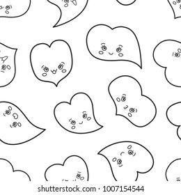 Vector illustration: seamless linear ornament pattern with funny  characters Hearts in different direction isolated on white background.  For Valentine's day decoration.
