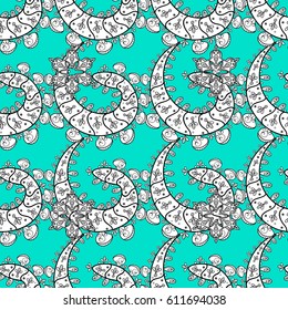 Vector illustration. Seamless medieval floral royal pattern. Gold on blue background. Good for greeting card for birthday, invitation or banner. Decorative symmetry arabesque.