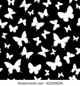 Vector illustration seamless monochrome background with abstract butterfly for print on textile or paper