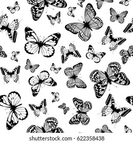 Vector illustration seamless monochrome background with abstract butterfly for print on textile or paper