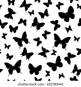 Vector illustration seamless monochrome background with abstract butterfly for print on textile or paper