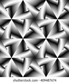 Vector Illustration. Seamless Monochrome Geometrical Pattern Gently Shimmering from Light to Dark Tones create the illusion of depth and volume. Suitable for textile, fabric, packaging and web design.