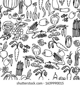 Vector illustration. Seamless monochrome pattern in the shape of seasonal vegetables.