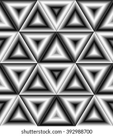Vector Illustration. Seamless Monochrome Polygonal Pattern. Geometrical Triangle Abstract Pattern with Visual Volume Effect. Suitable for textile, fabric and packaging