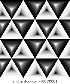 Vector Illustration. Seamless Monochrome Polygonal Pattern. Geometrical Triangle Abstract Pattern with Visual Volume Effect. Suitable for textile, fabric and packaging