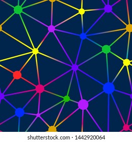 Vector illustration. Seamless mullticolor net with dots and lines. Irregular form.