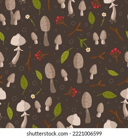 Vector illustration of a seamless mushroom pattern.