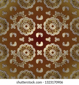 Vector illustration. Seamless. Illustration on brown and white colors. Patterned carpet with a border frame. Colorful oriental mosaic with a classic traditional flower motif and geometric ornament.