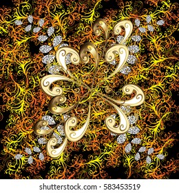Vector illustration. Seamless oriental classic golden pattern. Vector abstract background with repeating elements on black background.