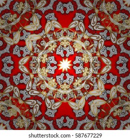 Vector illustration. Seamless oriental classic golden pattern. Vector abstract background with repeating elements on red background.