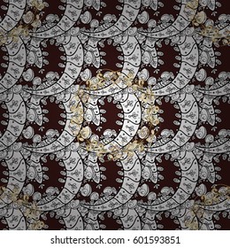 Vector illustration. Seamless oriental classic golden pattern. Vector abstract background with repeating elements on brown background.