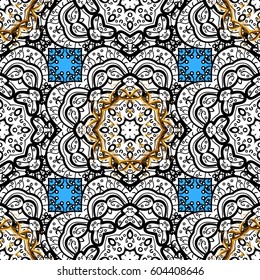 Vector illustration. Seamless oriental classic golden pattern. Vector abstract background with repeating elements on blue background.