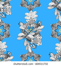 Vector illustration. Seamless oriental classic golden pattern. Vector abstract background with repeating elements on blue background.