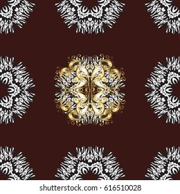 Vector illustration. Seamless oriental classic golden pattern. Vector abstract background with repeating elements on brown background.