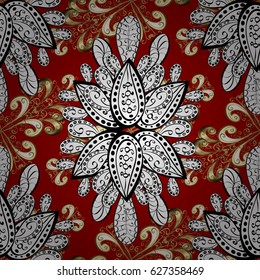 Vector illustration. Seamless oriental classic golden pattern. Vector abstract background with repeating elements on red background.