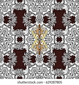 Vector illustration. Seamless oriental classic golden pattern. Vector abstract background with repeating elements on brown background.