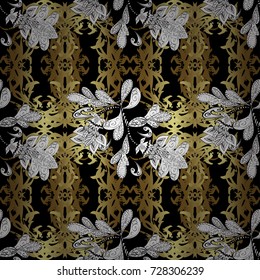 Vector illustration. Seamless oriental classic golden pattern. Vector abstract background with repeating elements on black, white and brown colors.