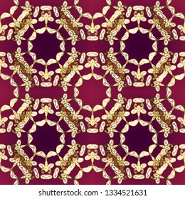 Vector illustration. Seamless Oriental vector cute pattern with arabesques and floral elements. Vintage pattern with arabesques. Traditional classic ornament. Illustration on brown and purple colors.