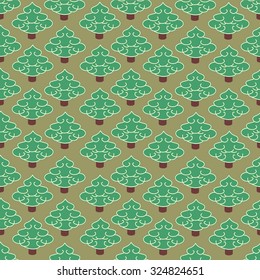 Vector illustration. Seamless ornament, composed of a mass of green fur-trees.