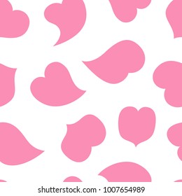 Vector illustration: seamless ornament pattern with funny pink Hearts in different positions isolated on white background. For Valentine's day or wedding decoration.
