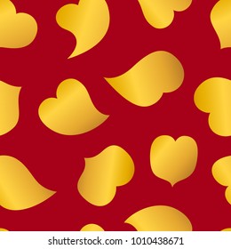 Vector illustration: seamless ornament pattern with golden hearts in different positions isolated on white background. For Valentine's day or wedding decoration.
