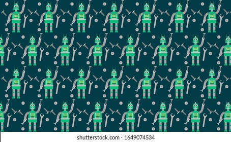 ilustración vectorial robots ornamentos sin fisuras doblados en una cuadrícula de rayas