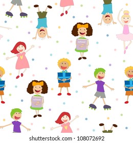 Vector illustration of a seamless ornamental pattern with kids