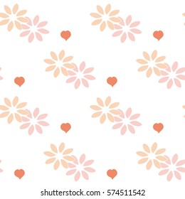 Vector illustration. Seamless ornamental pattern with many hearts and flowers in gentle tones. Romantic design with Valentine's day .