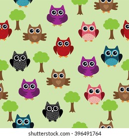 vector illustration of seamless owl background