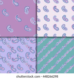 Vector illustration of seamless paisley pattern set.