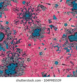 Vector illustration. Seamless pattern Abstract cute background. Doodles pattern. Pink, blue and neutral on colors. Design wrapping and gift paper, greeting cards, banner and posters design.