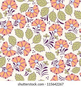 Vector illustration of seamless pattern with abstract flowers.Floral background